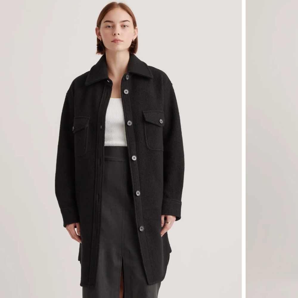 Quince Black Merino Wool Long Shirt Jacket